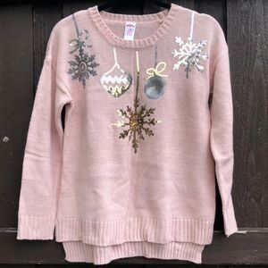 Pink Holiday Sweater with sequin decorations